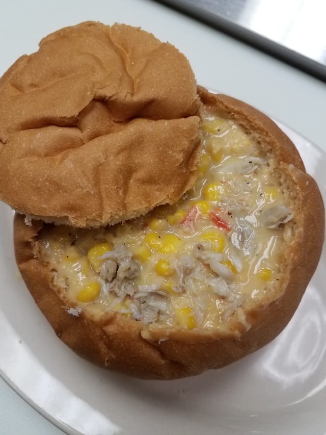 Corn and Crab Bisque Bread Bowl